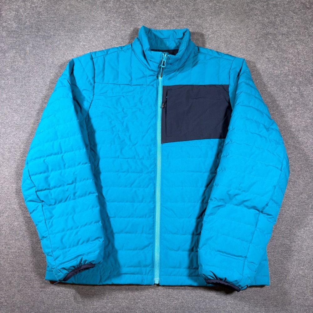 Lands' End Puffer Jacket Men Medium Blue Down Insulated Zip Front Chest Pocket
